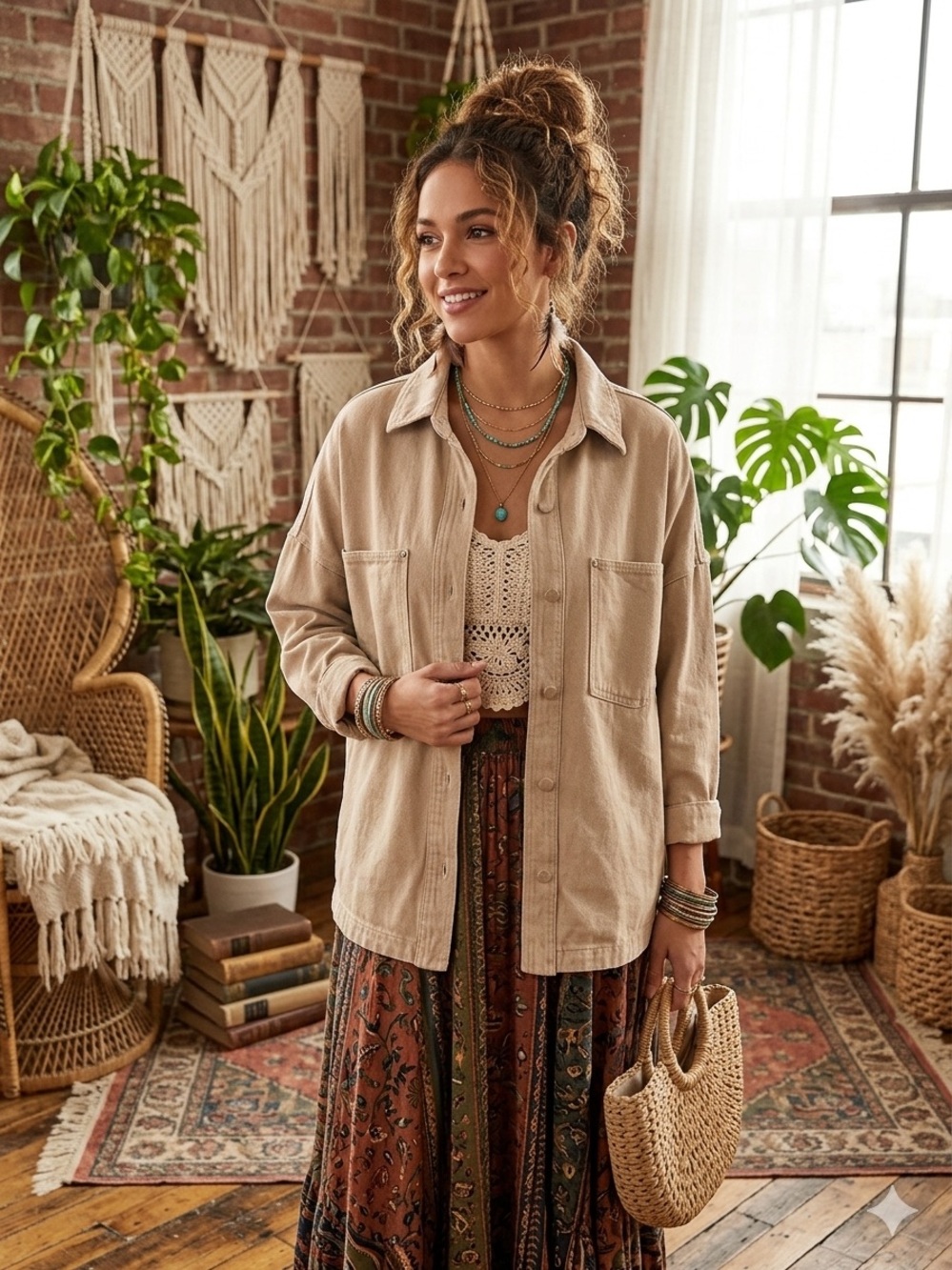 Noflik Women's Lightweight Beige Shirt Jacket